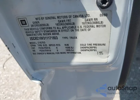 2001 Chevrolet Silverado 1500 Ls from USA, damaged, VIN 2GCEC19V311171803